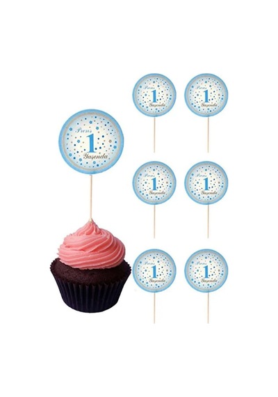 Prens 1 Yaşında Kürdan Cupcake Kürdanı Pasta Süsü Mavi 20'li +3
