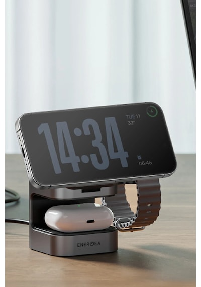 Magcube 3in1 Katlanabilir 15w Telefon Saat Apple Uyumlu AirPods Masaüstü Hızlı Şarj Standı - Koyu Gri