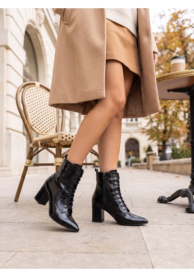 Nesilshoes Nesil Shoes Pres 1037 Siyah Krşk Rugan Topuklu Kadın Bot
