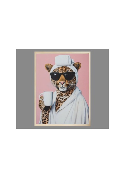 Sevimli Leopard Doğal Ahşap Çerçeveli Tek Parça Dekoratif Tablo Çok Renkli - 820356393 Çok Renkli