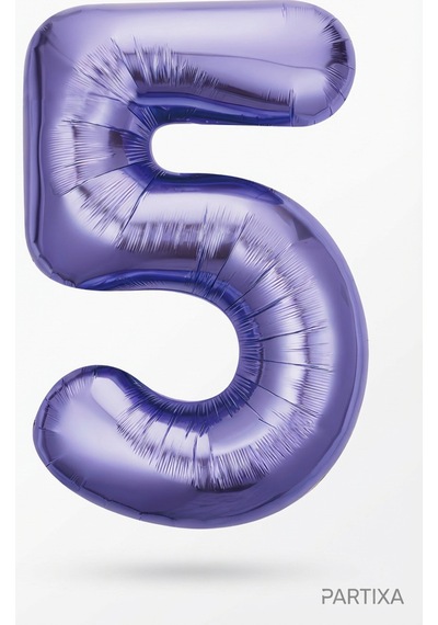 32 İnç Mor Rakam 5 Folyo Balon Çok Renkli