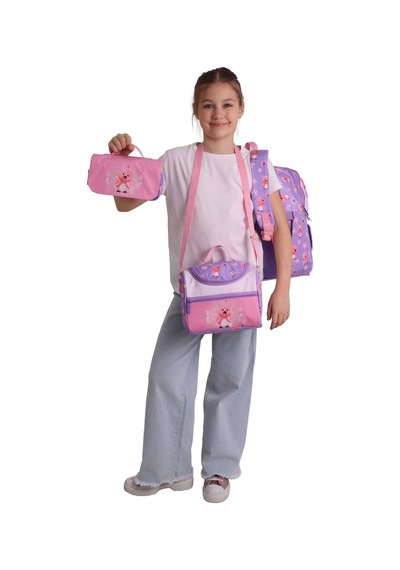Kaukko Kids Loopy Lila - Pembe Renk Kız Çocuk Üçlü İlkokul Okul Çantası Seti/takımı - Setkk-l5303a Çok Renkli