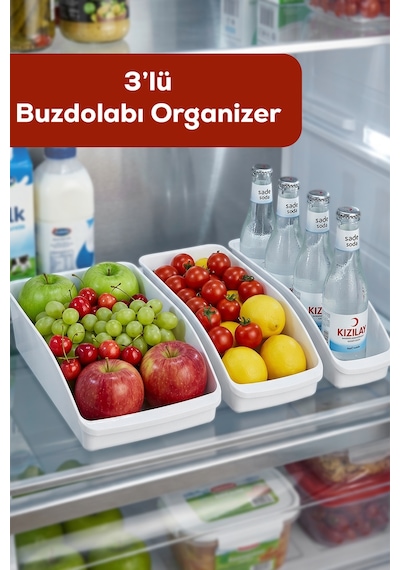 Porsima Org-49-p 3lü Çok Amaçlı Plastik Dolap Içi Düzenleyici Saklama Kutusu Organizer Sepet - Beyaz