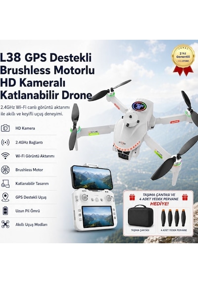L38 Gps Destekli Brushless Motorlu Hd Kameralı Katlanabilir Drone 2.4ghz Wi-fi Canlı Görüntü Aktarımlı-1691