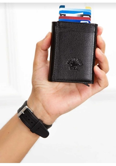 Newish Polo Mekanizmalı Rfid Özellikli Cüzdan Kredi Kartlık - Hakiki Deri Siyah