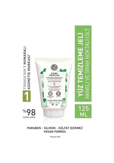 Yves Rocher Akneye Eğilimli Ciltler Için Pure Menthe Peeling Etkili Prebiyotik Yüz Yıkama Jeli-125 Ml