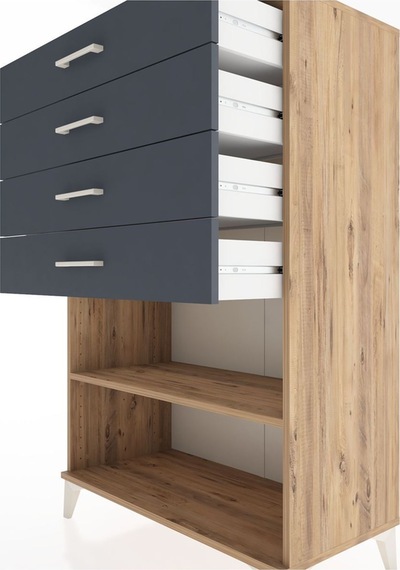 Hyperion Dolap Tek Raflı 4 Çekmeceli 88x44x134 Çam-antrasit Atlas Çam