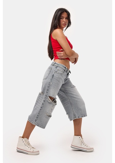 Itsbasic Kadın Kot Rengi 12s6-159 Straight Fit Maxi Bermuda Denim Şort Çok Renkli