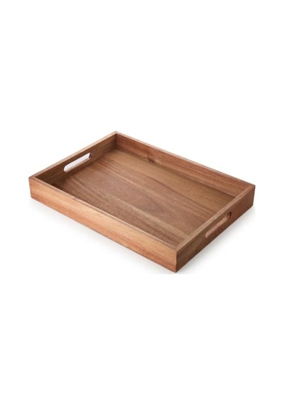Büyük Boy Akasya Ahşap Sunum Tepsisi 40x30 Cm - Doğal Ahşap Çay, Kahve Ve Kahvaltı Tepsisi, Kulplu Tasarım Diğer