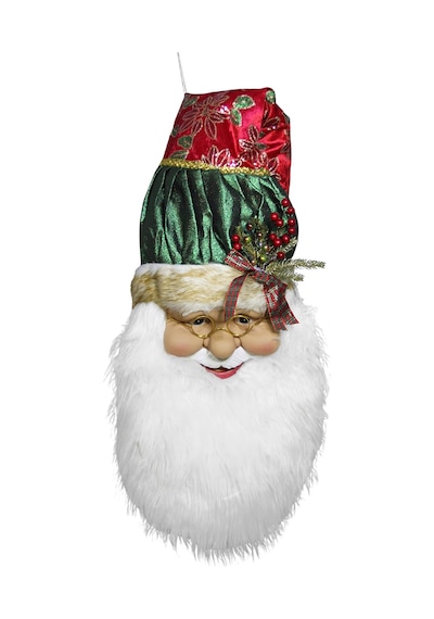 Yılbaşı Süsü Şapkalı Noel Baba Kafa Kapı Süsü Yeşil Kırmızı 90 Cm