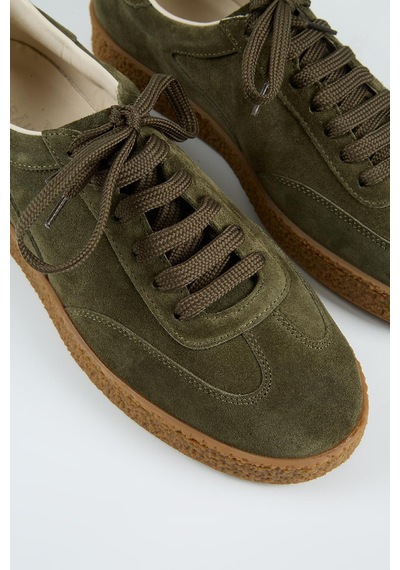Krahe Palminteri Erkek Hakiki Deri Bağcıklı Haki Sneakers