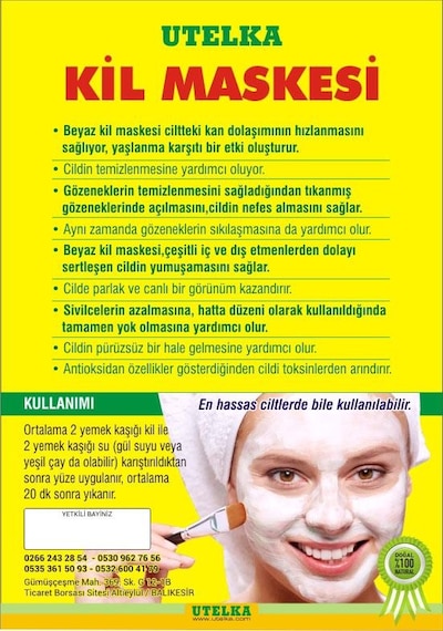 Utelka Kil Maskesi Kimyasal Içermeyen Doğal Ürün