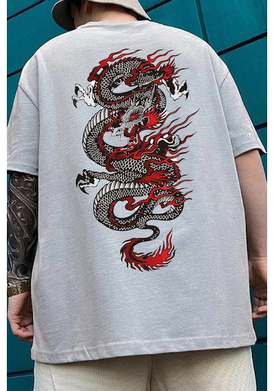 Unisex Chinesebox Baskılı T-shirt Gri
