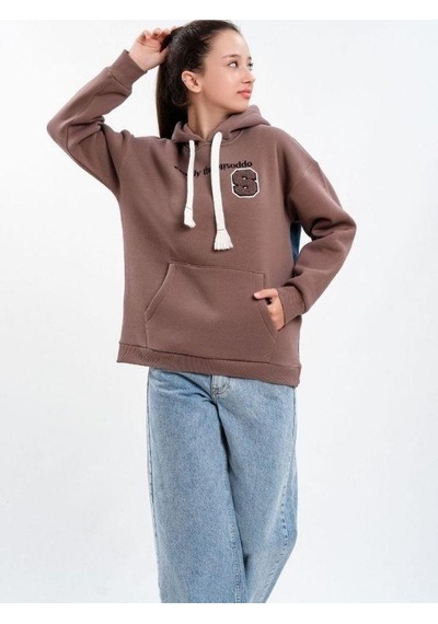 Çocuk Kapüşonlu Sırtı Kot Detaylı Sweatshirt-13454-kahverengi Kahverengi
