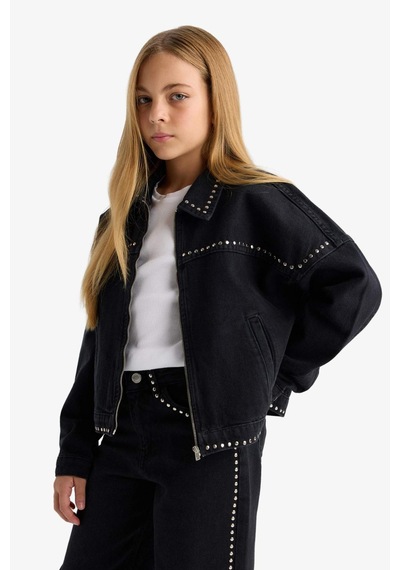 Defacto Pamuklu Fermuarlı Denim Ceket Kız Çocuk F7966a825aubk27 Siyah-bk27