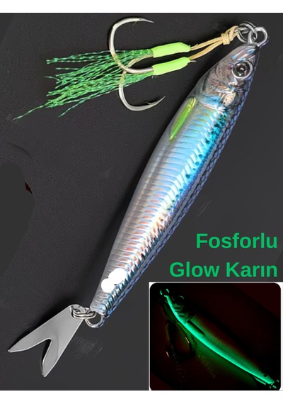 Ea genset Gerçekçi Lazer Hologram Metal Balık, Jig, Yapay Yem 20 Gr 6.5 Cm Mavi Sırt, Fosforlu Glow Karın