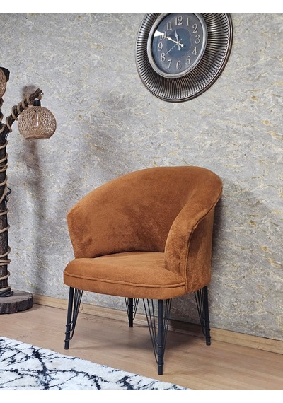 Zafir Tekli Teddy Siyah Boyalı Telli Ayak Çay Seti Koltuk Tekli Berjer , Balkon, Salon, Ofis Kiremit