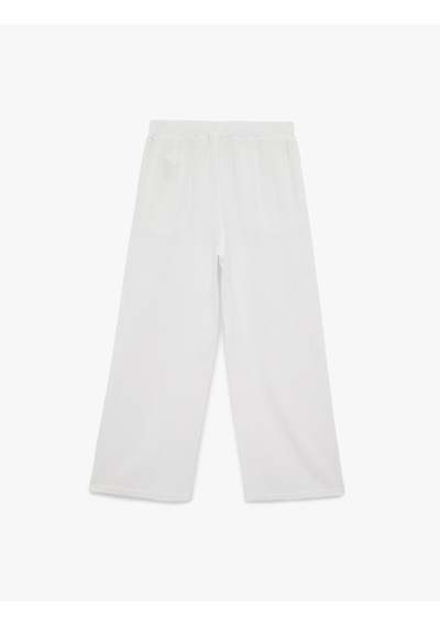 Koton Beli Lastikli Pamuklu Geniş Paça Müslin Pantolon Ekru 6sak40147uw