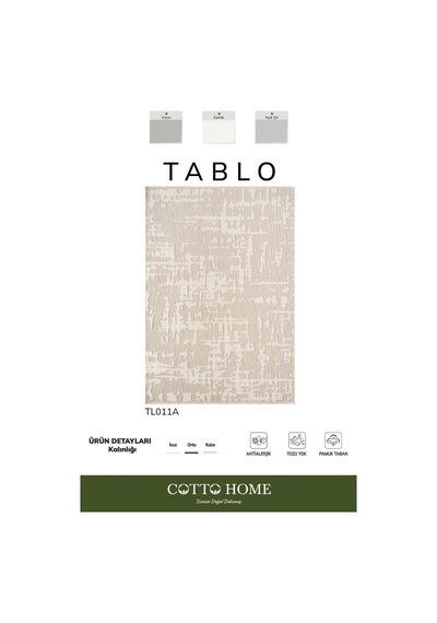 Tablo Tl011a Beyaz Halı Geometrik Desen Antialerjik Pamuk Taban Yıkanabilir Salon Halısı Yatak Odası Krem