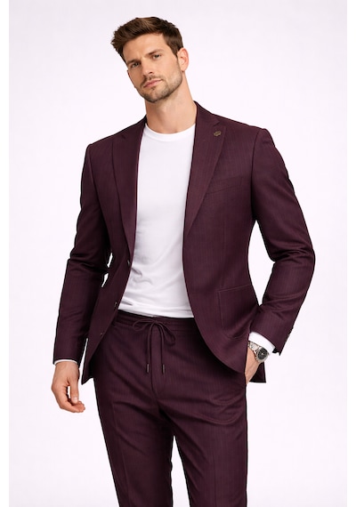 Franko Cardını Bordo Çizgili Casual Takım Elbise Torba Cepli Ceket & İpli Pantolon Modern Slim Fit Bordo Franko Cardını Bordo Çizgili Casual Takım Elbise Torba Cepli Ceket & İpli Pantolon Modern Slim Fit Bordo