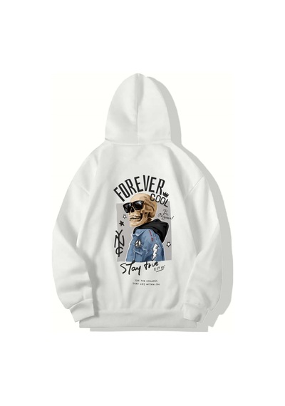Brz Collection Unisex Oversize Forever Cool Hoodie Beyaz