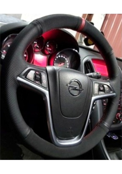 Opel Astra J Kasa Uyumlu Kırmızı Yüzüklü Noktalı-alkantra Deri Direksiyon Kılıfı