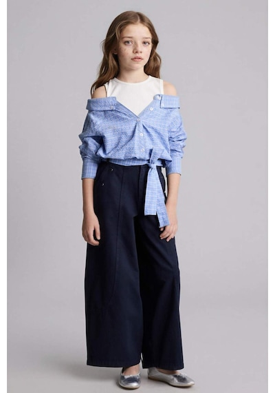 Defacto Wıde Baggy Fıt Gabardin Pantolon Kız Çocuk H4436a826smnv28 Lacivert-nv28
