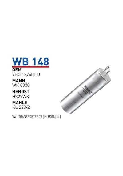 WUNDER WB148 Mazot Filtresi Transporter T5 03-09 2.5 TDI Wk8020 Fn0044