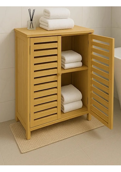Bambu Kapaklı Banyo Balkon Bahçe Mutfak Salon Dolabı Havlu Dolabı Düzenleyici Dolap Bambu