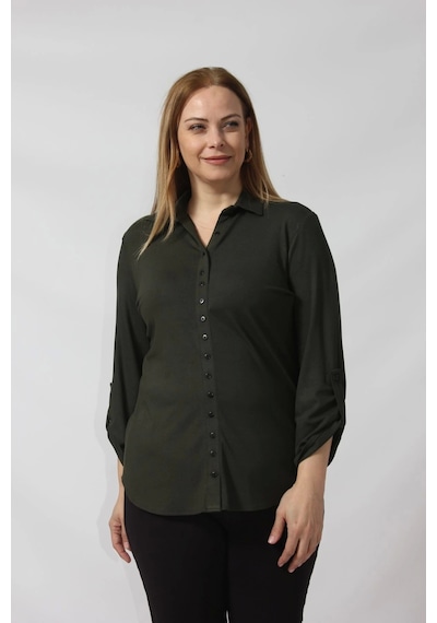 Moda Berray Kolu Apolet Detaylı Yumuşak Dokulu Yün Gömlek Haki