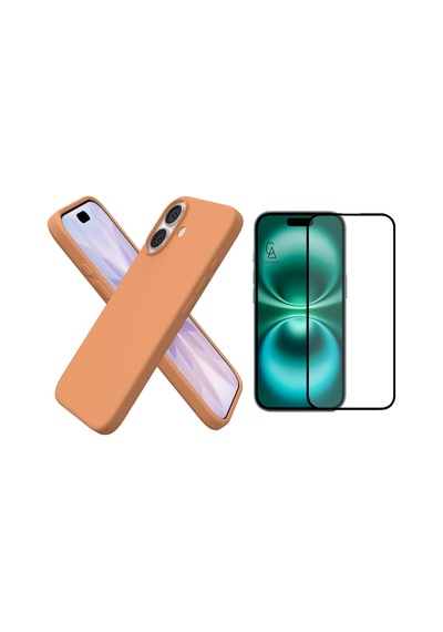 Apple Uyumlu iPhone 17 Içi Kadife Lansman Kılıf Ve Seramik Tam Kaplayan Cam Ekran Koruyucu Turuncu