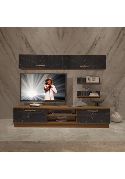 Decoraktiv Eko 5b Mdf Dvd Tv Ünitesi Tv Sehpası Ceviz - Siyah Mermer