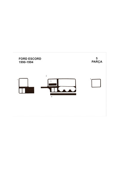 Ford Escord Torpido Kaplama 1990-1995 4 Parça Koyu Meşe