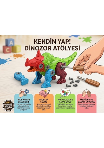 Dinazor Atolyesi Kendin Yap Kolay Montajlı 18 Cm Motor Becerilerini Geliştiren Oyuncak Dinazor Seti