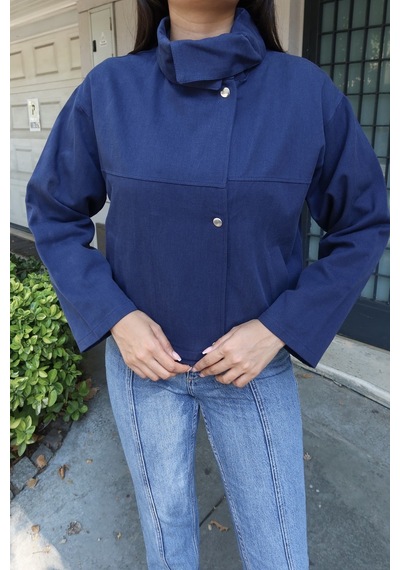 Kechi Woman Gabardin Kumaş Dik Yaka Çıtçıtlı Ceket Lacivert