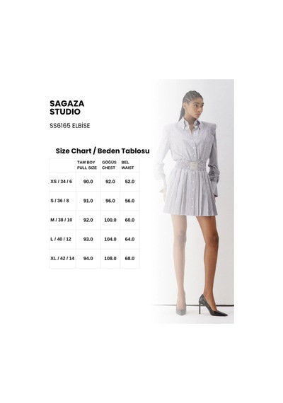 Sagaza Studio Ss6165 Beli Lastikli Mini Gömlek Elbise Gri