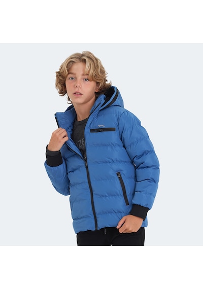 Slazenger CAPTAIN Çocuk Kapüşonlu Şişme Saks Mavi Mont & Kaban