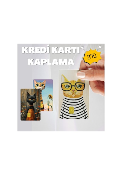 Sevimli Kediler Kart Kaplama 3'lü Set No5 Kredi Kartı & Akbil Sticker Standart