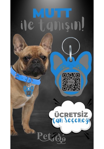Petjoo 10.Mutt Gri-Mavi Qr'lı Köpek Künyesi