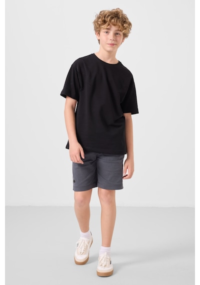 Siyah-gri Pamuklu Oversize Fit Dokuma Hafif Esnek Chino Erkek Çocuk Şort Takım - 11277 Siyah - Gri