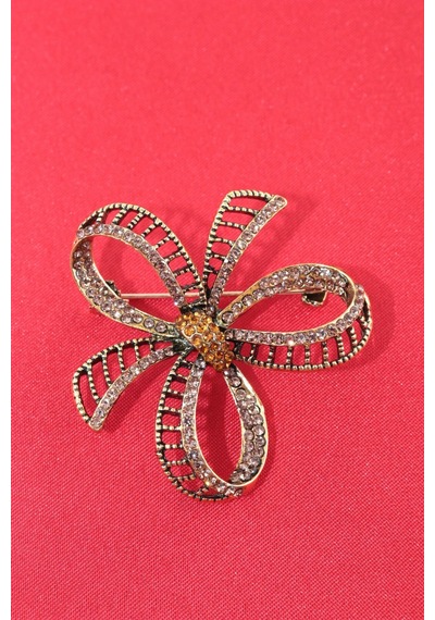Aşk Düğümü Broş Gold Renkli Kristal Taşlı Kadın Yaka İğnesi Broş. Çok renkli