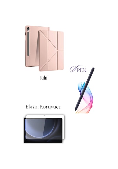 Fuchsia Galaxy Tab S9 / S9 Fe İle Uyumlu Tablet Kılıfı S Pen Tablet Kalemi Ekran Koruyucu Set Tablet Kılıfı