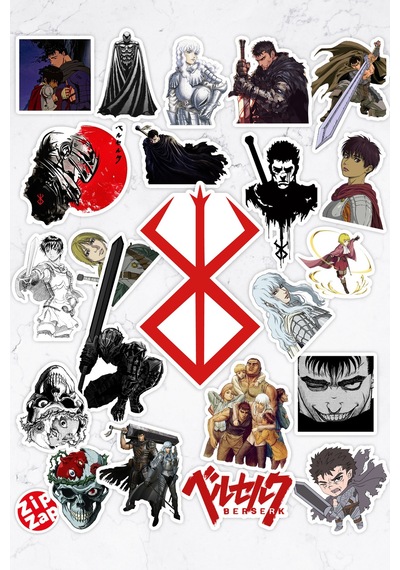 Berserk Anime Telefon Laptop Bullet Journal Yapışkanlı Folyo Sticker Paketi 22 Adet Çok Renkli