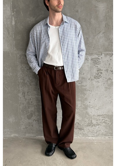 Erkek Baggy Fit Gabardin Kumaş Pantolon Kahverengi