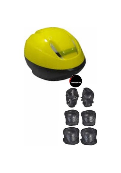 Çocuk Kask Dizlik Dirseklik Ellik Set 7 Parça, Sarı, Scooter Bisiklet Paten Kaykay Koruyucu Çok Renkli