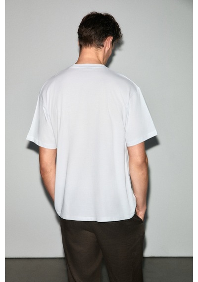 Grımelange Guardıano Erkek %100 Organik Pamuklu Baskı Detaylı Rahat Kalıp Beyaz T-shirt