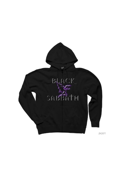 Black Sabbath Blink Siyah Fermuarlı Kapşonlu Sweatshirt Siyah