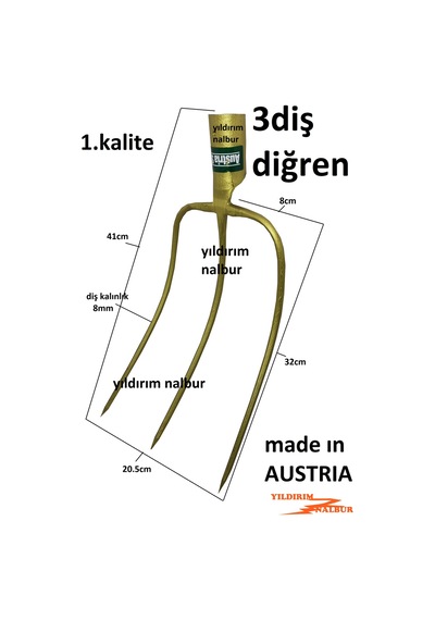 Diğren 3 Diş Yaba Saman Atma Belleme Dirgen