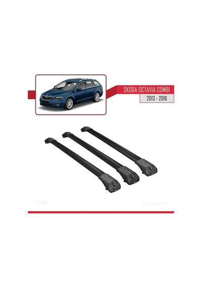 Skoda Octavia Combı 2013-2016 Arası İle Uyumlu Ace-1 Ara Atkı Tavan Barı Siyah 3 Adet Bar