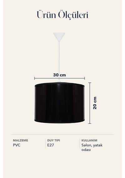 Şenay Aydınlatma Modern Silindir PVC Sarkıt Avize Siyah Tavan Lambası Salon Yatak Odası